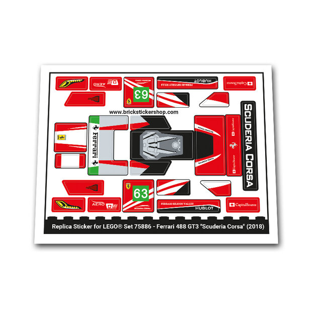 Replica Sticker voor Set 75886 - Ferrari 488 GT3 Scuderia Corsa