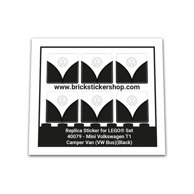 Replica Sticker voor Set 40079 - Mini Volkswagen T1 Camper Bus (VW Bus - All Black Version)