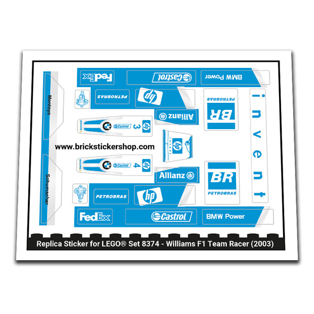 Replacement Sticker for Set 8374 - Williams F1 Team Racer 1:27