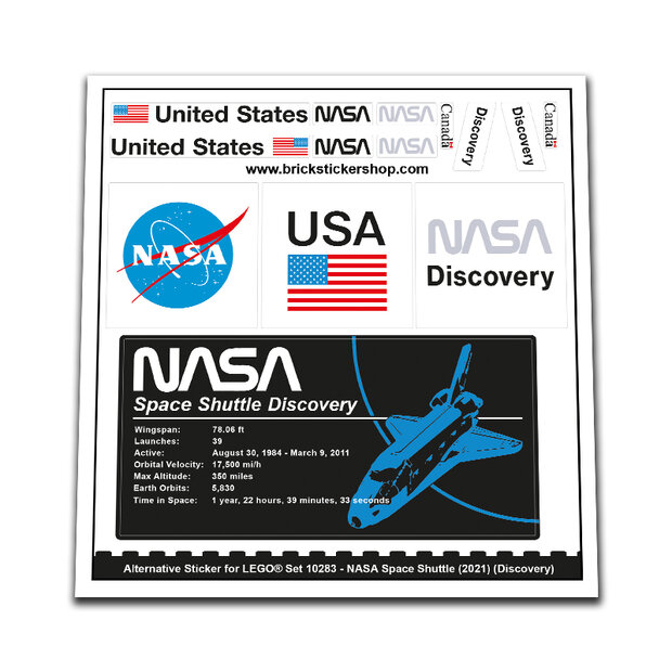 Replica Sticker voor Set 10283 - NASA Space Shuttle Discovery