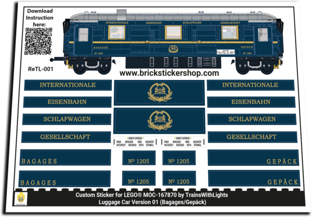 Custom Sticker for Rebrickable MOC-167870 - Orient Express Luggage Car (Version 1)