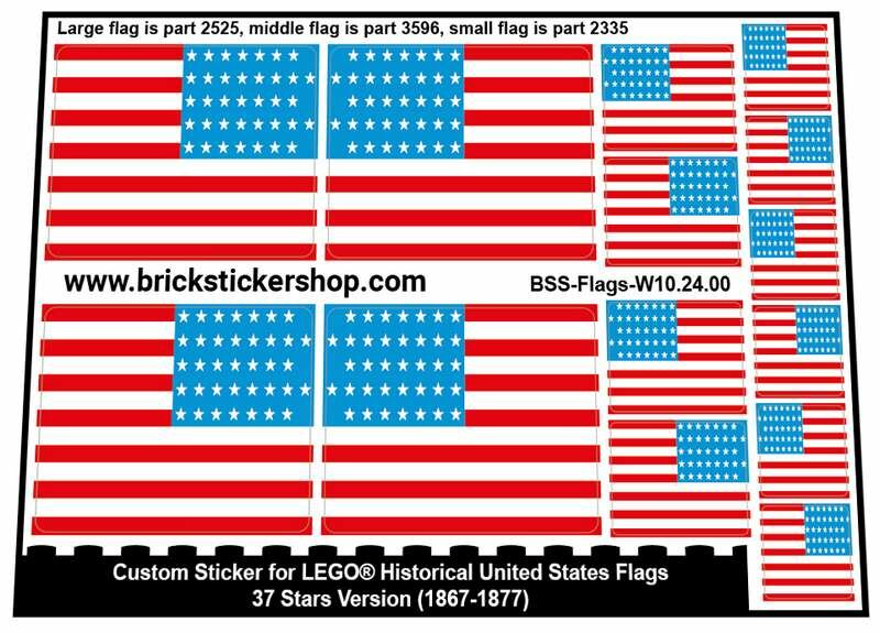 Custom Stickers for LEGO Flags - 37 Stars Version (1867-1877)