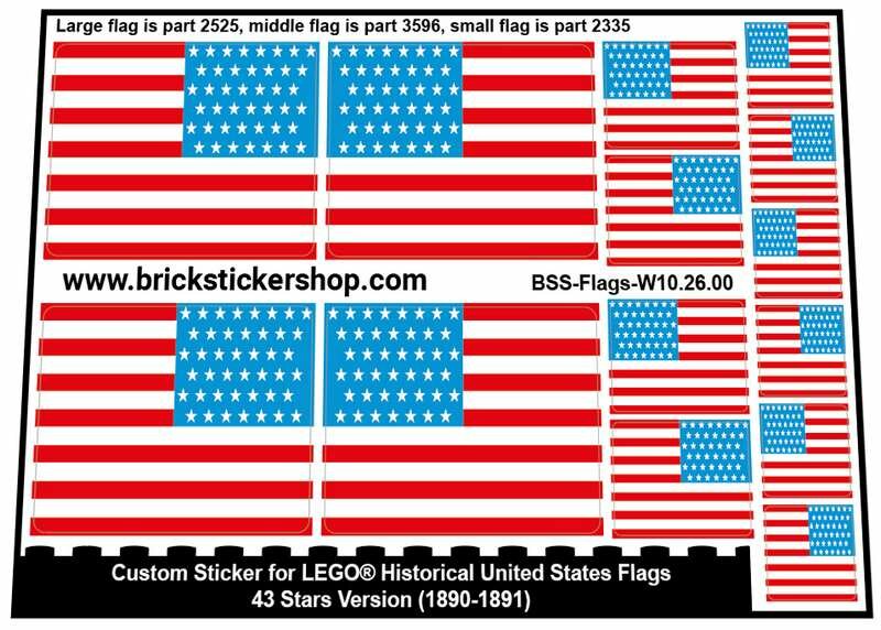 Custom Stickers for LEGO Flags - 43 Stars Version (1890-1891)