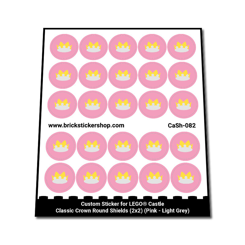 Custom Sticker - Classic Crown Round Shields (2x2) (Pink - Light Grey)