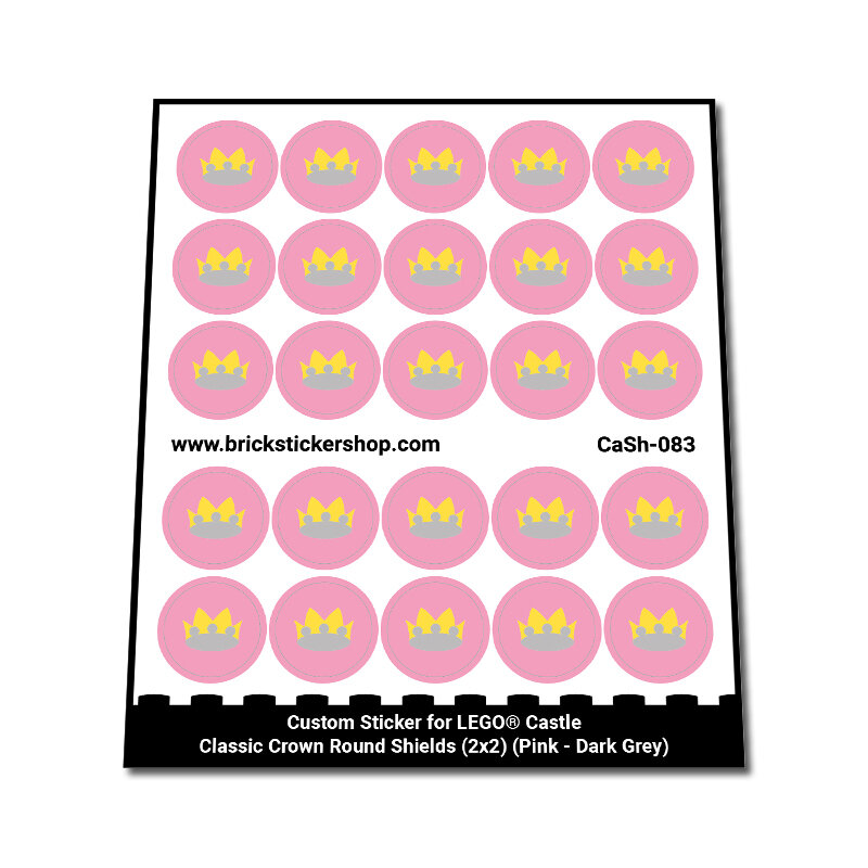 Custom Sticker - Classic Crown Round Shields (2x2) (Pink - Dark Grey)