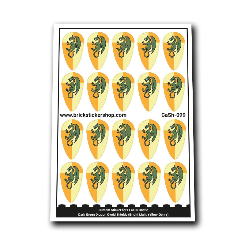 Custom Sticker - Dark Green Dragon Ovoid Shields (Bright Light Yellow-Ochre)