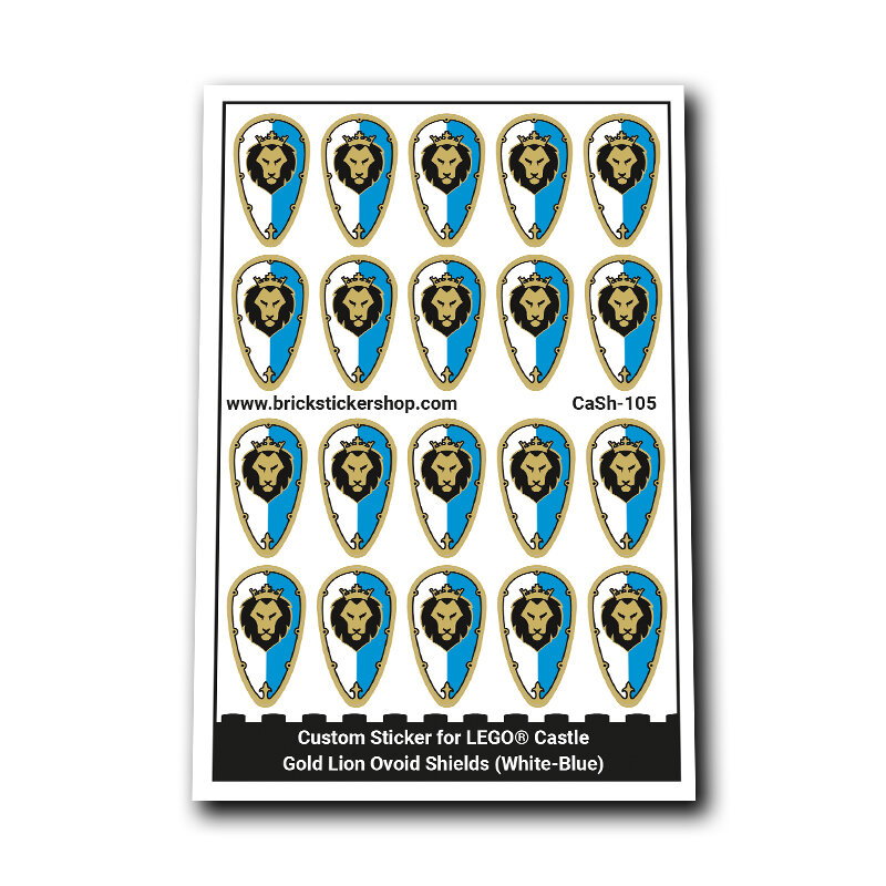 Custom Sticker - Gold Lion Ovoid Shields (White-Blue)