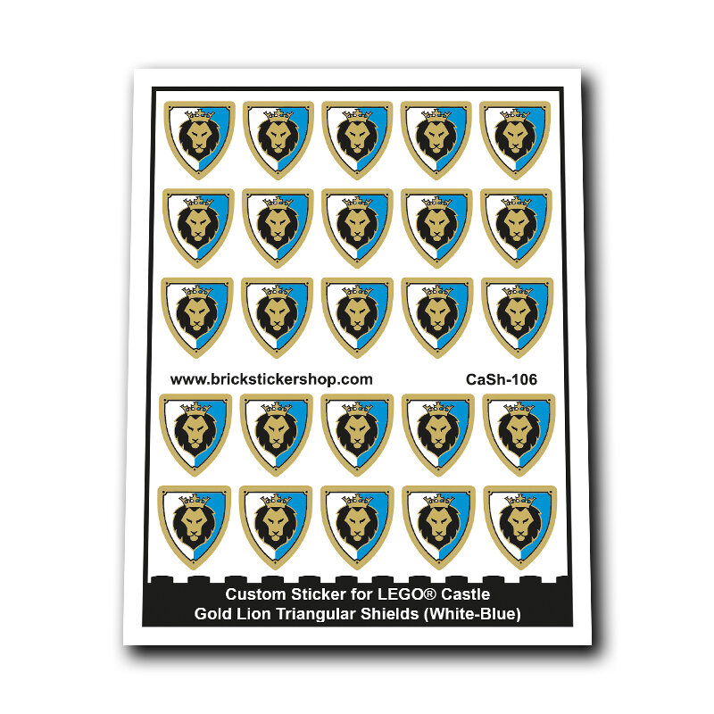 Custom Sticker - Gold Lion Triangular Shields (White-Blue)