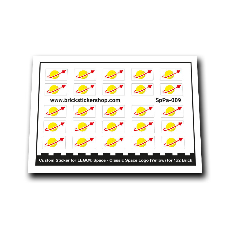 Custom Sticker - Classic Space Logo (Yellow) for 1x2 Brick