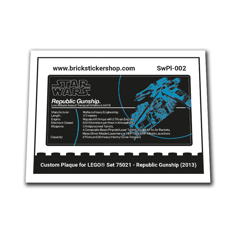 Custom Plaque for Set 75021 - Republic Gunship