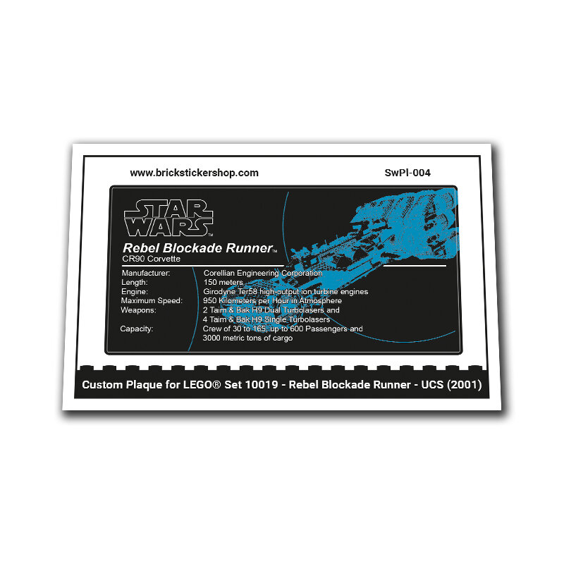 Custom Plaque for Set 10019 - Rebel Blockade Runner - UCS