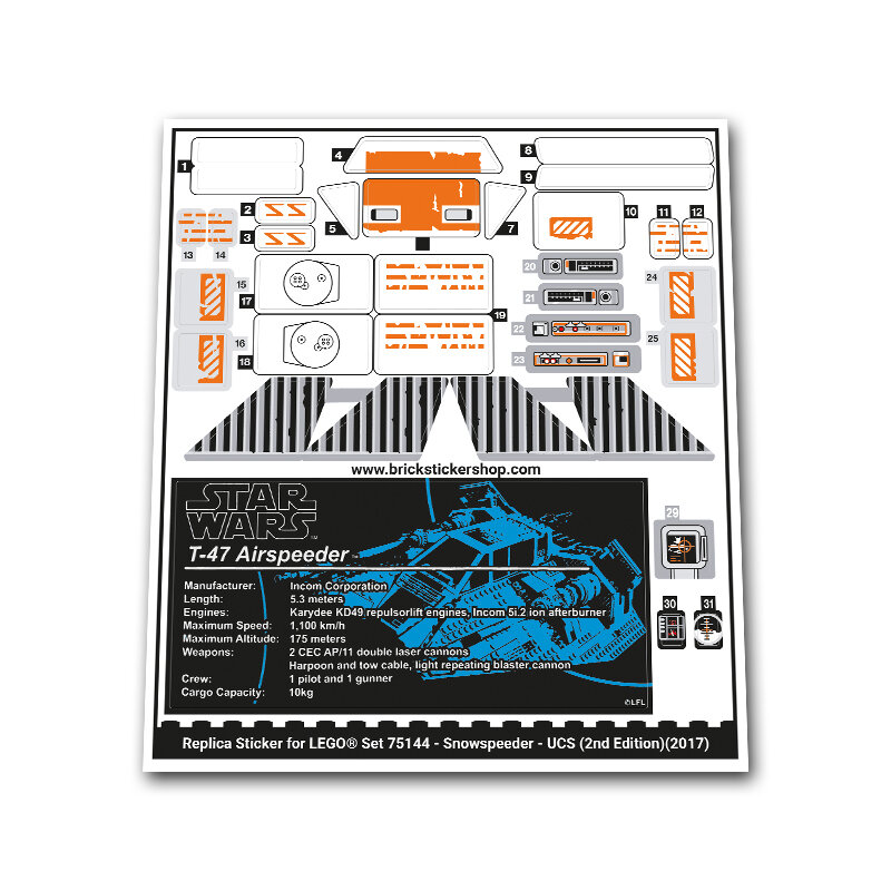 Replacement Sticker for Set 75144 - Snowspeeder - UCS (2nd edition)