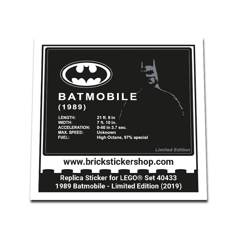 Replacement Sticker for Set 40433 - 1989 Batmobile - Limited Edition