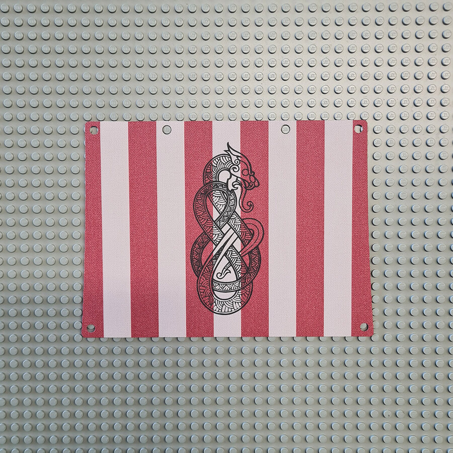 Custom Cloth - Striped Sail for Viking Longship With Vertical Serpent Emblem by Jonas Kramm