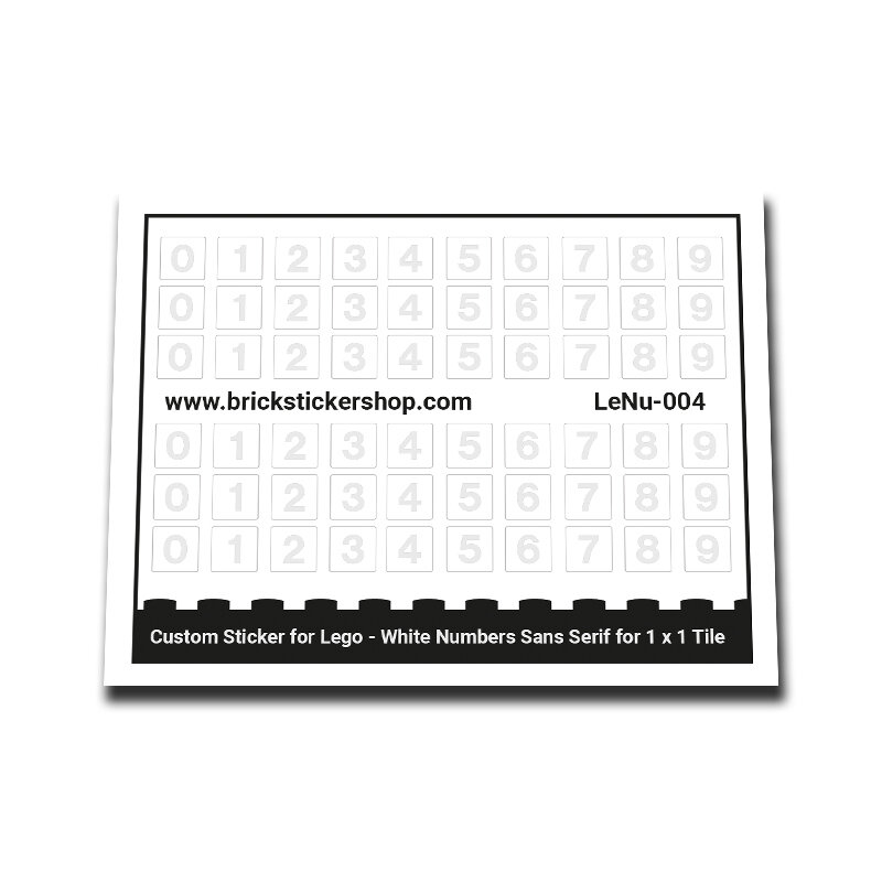 Custom Sticker - White Numbers Sans Serif for 1x1 Tile