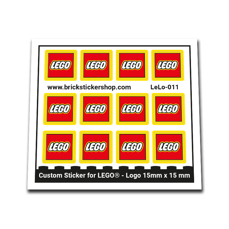 Custom Sticker - Lego Logo for 2 x 2 Tile with Yellow Border