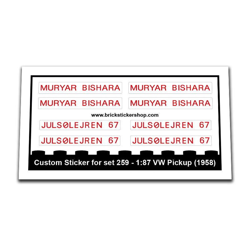 Replacement Sticker for Set 259 - 1:87 VW Pickup