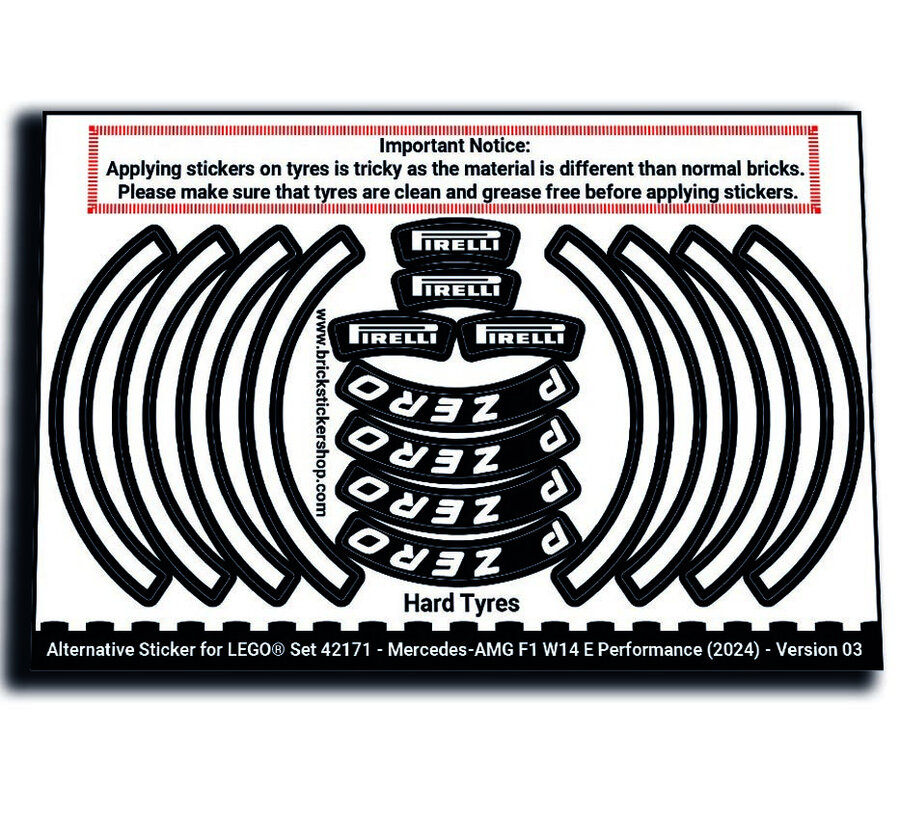 Alternative Sticker for Set 42171 - Mercedes-AMG F1 W14 E Performance (2024) - Version 03 (Hard Tyres)