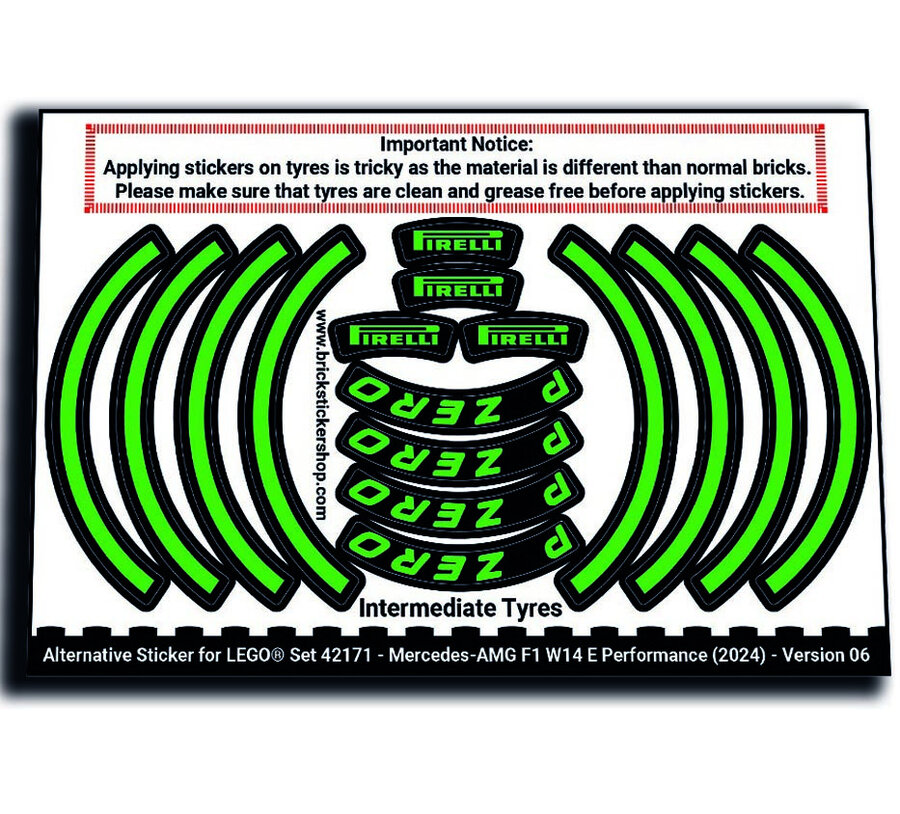 Alternative Sticker for Set 42171 - Mercedes-AMG F1 W14 E Performance - Version 06 (Intermediate Tyres)