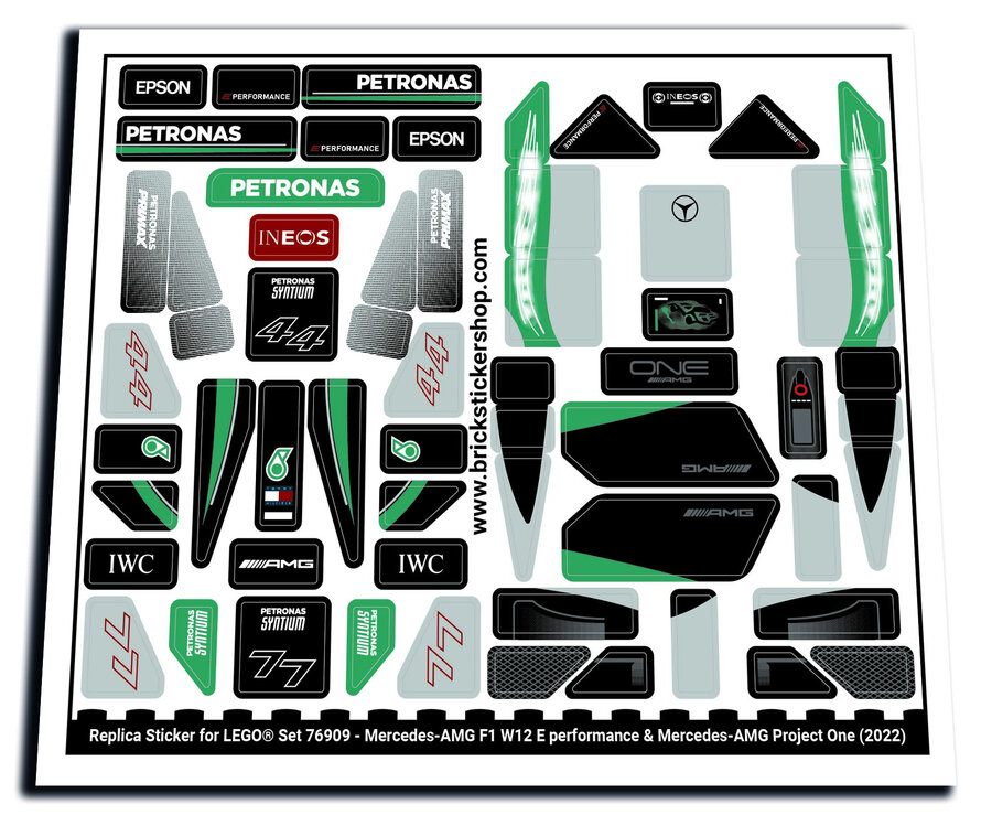 Replacement Sticker for Set 76909 - Mercedes-AMG F1 W12 E performance &amp; Mercedes-AMG Project One