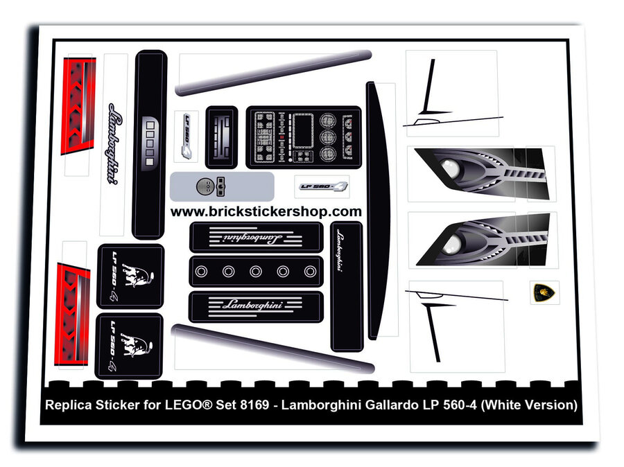 Replica Sticker voor Set 8169 - Lamborghini Gallardo LP 560-4 (White Version)