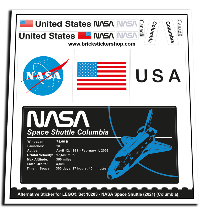 Replacement Sticker for Set 10283 - NASA Space Shuttle Columbia