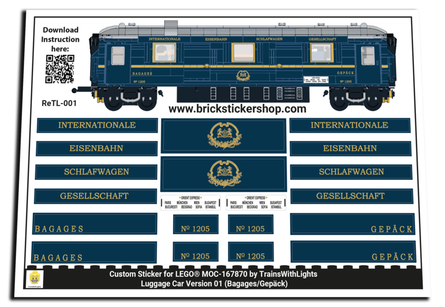 Custom Sticker voor Rebrickable MOC-167870 - Orient Express Luggage Car (Versie 1)