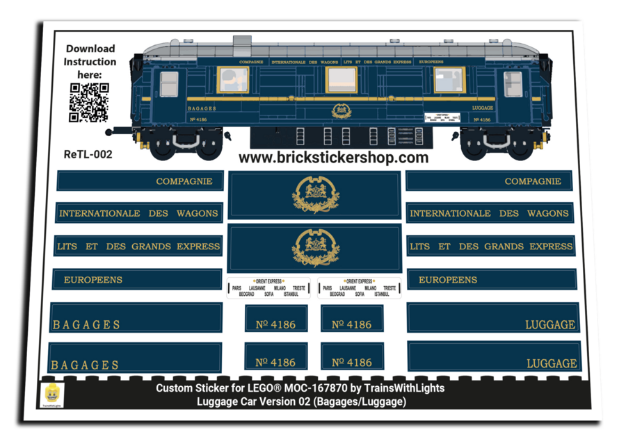 Custom Sticker voor Rebrickable MOC-167870 - Orient Express Luggage Car (Versie 2)