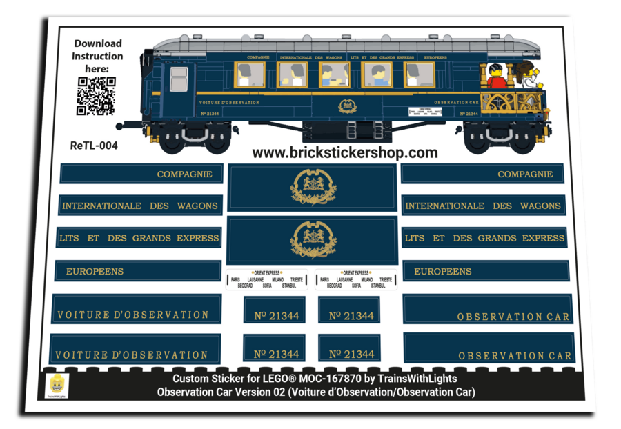 Custom Sticker voor Rebrickable MOC-167870 - Orient Express Observation Car (Versie 2)