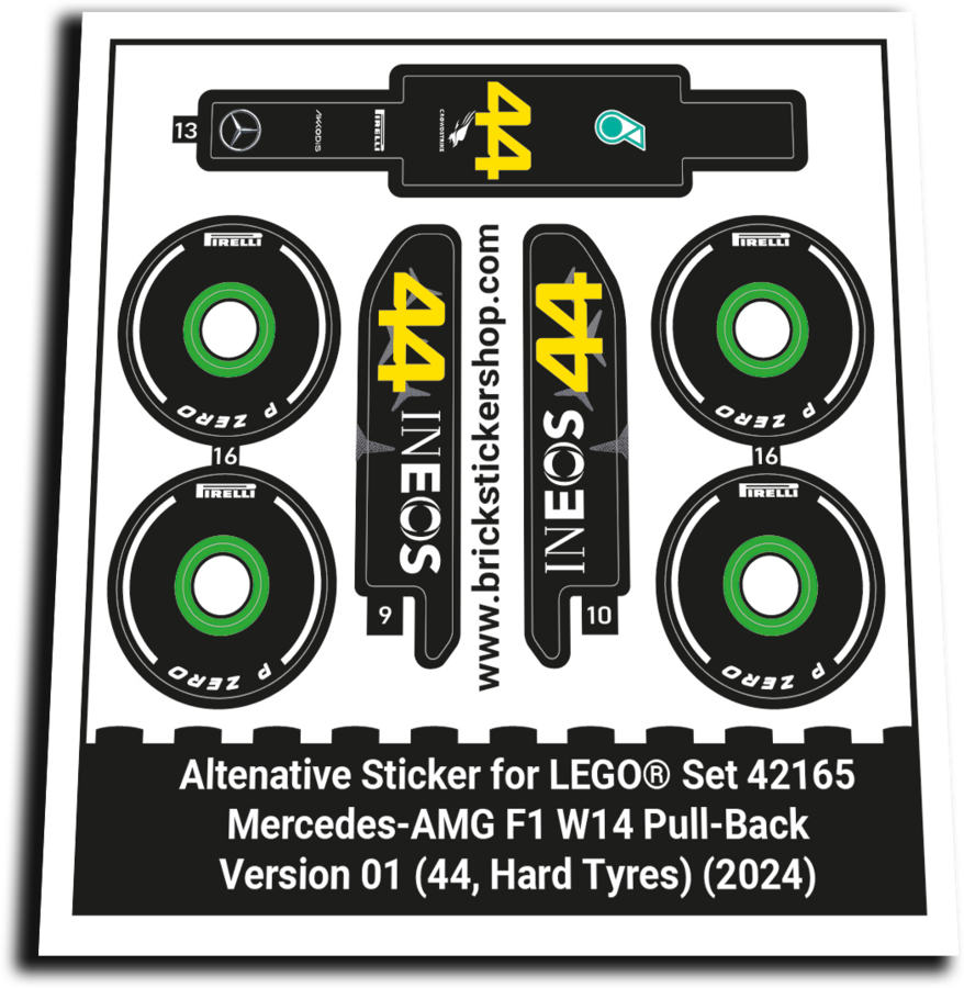 Alternatieve Sticker voor Set 42165 - Mercedes-AMG F1 W14 - V01 (44, Hard)