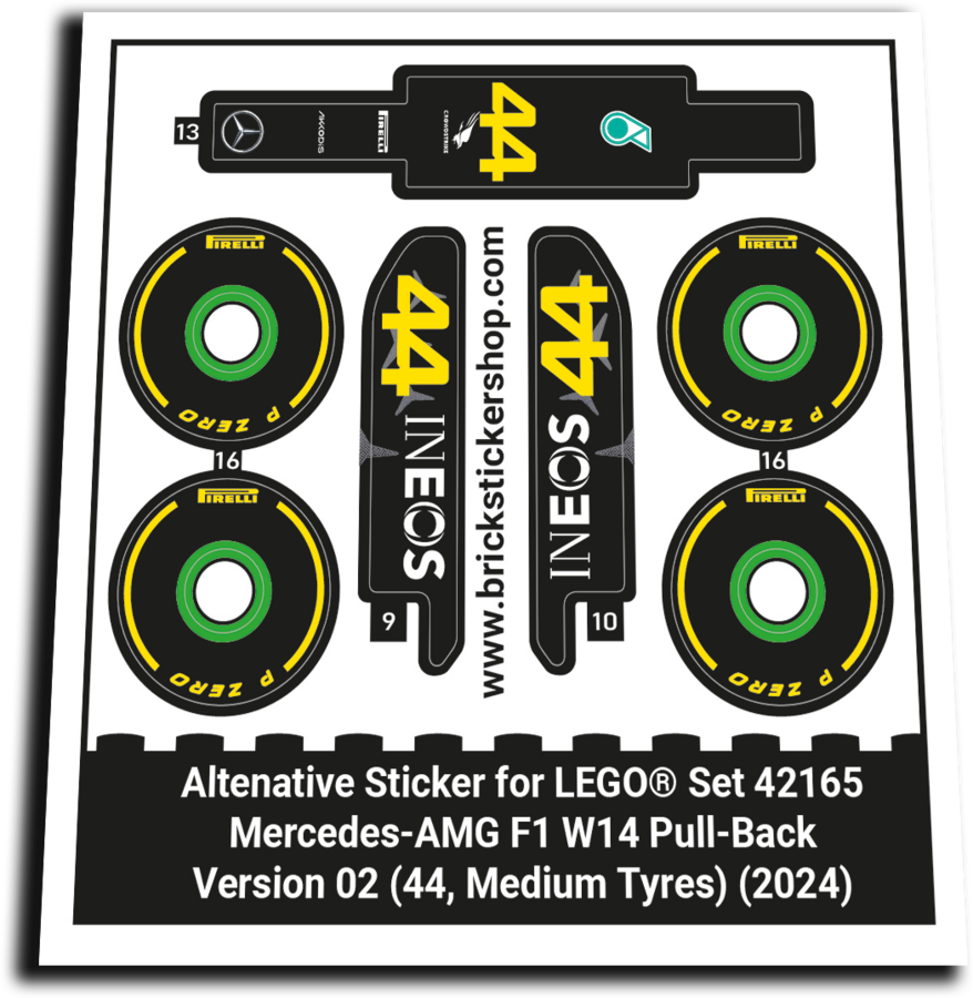 Alternatieve Sticker voor Set 42165 - Mercedes-AMG F1 W14 - V02 (44, Medium)