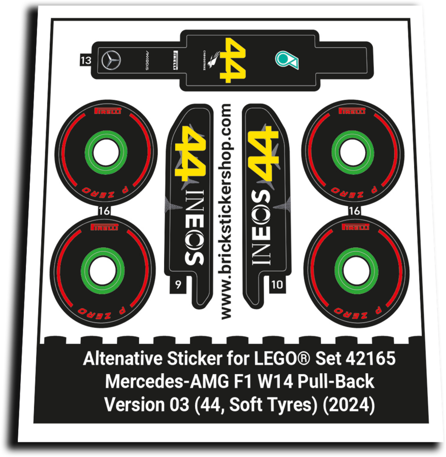 Alternatieve Sticker voor Set 42165 - Mercedes-AMG F1 W14 - V03 (44, Soft)