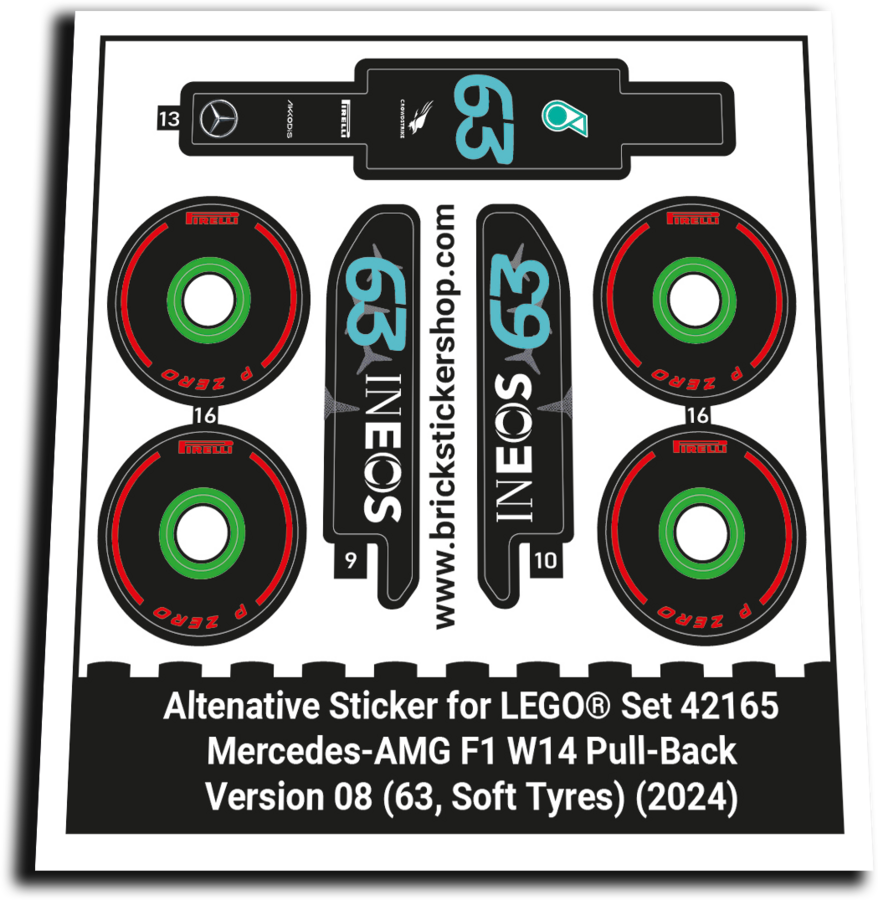 Alternatieve Sticker voor Set 42165 - Mercedes-AMG F1 W14 - V08 (63, Soft)