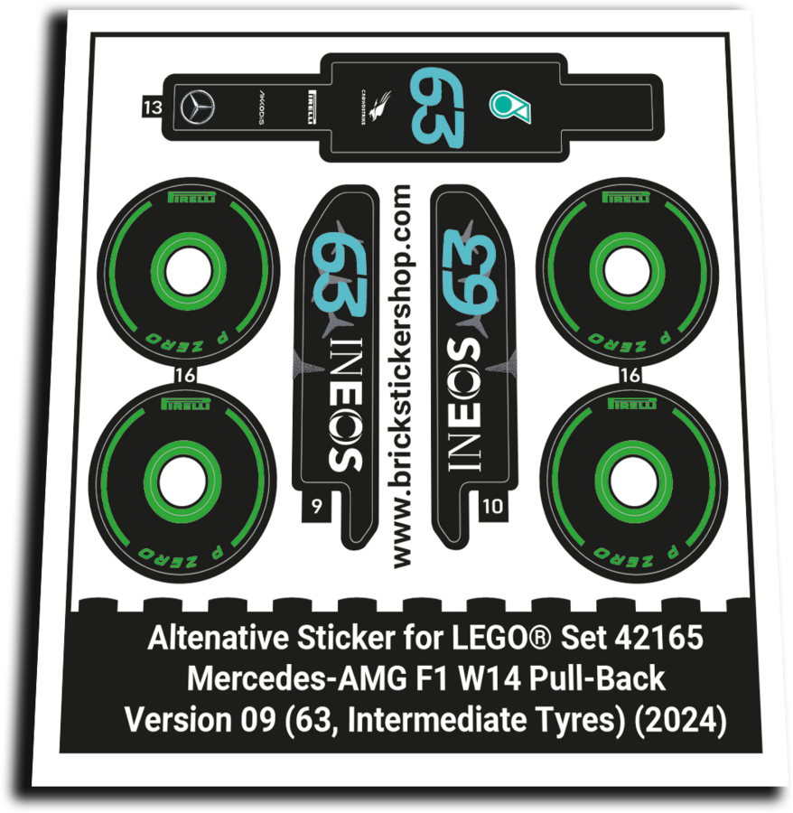 Alternatieve Sticker voor Set 42165 - Mercedes-AMG F1 W14 - V09 (63, Inter)