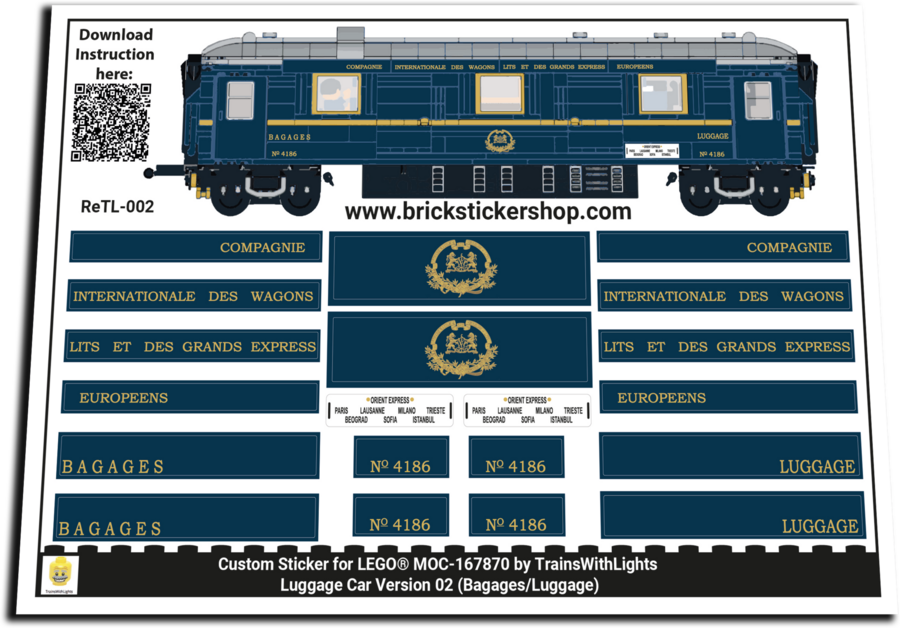 Custom Sticker for Rebrickable MOC-167870 - Orient Express Luggage Car (Version 2)