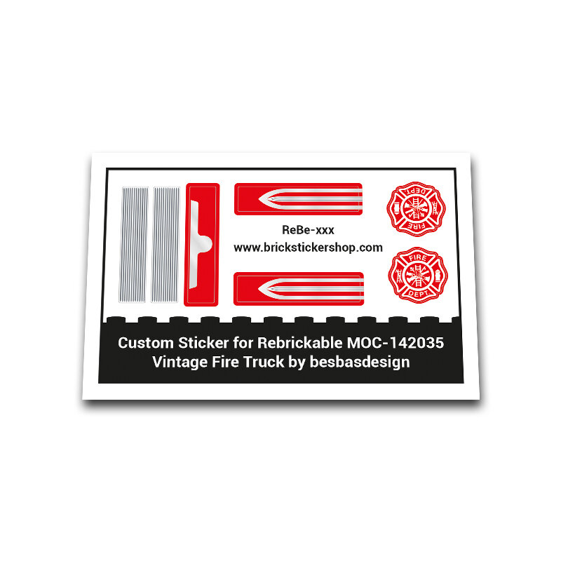 Custom Sticker for Rebrickable MOC-142035 - Vintage Fire Truck by besbasdesign