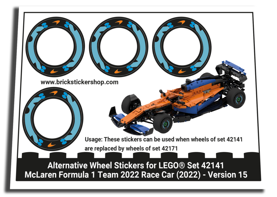 Alternative Sticker for Set 42141 - McLaren Formula 1 Team 2022 Race Car - Version 15