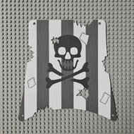 Replica Sailbb11 - Cloth Sail Square with Dark Gray Stripes, Skull and Crossbones Pattern, Damage Cutouts