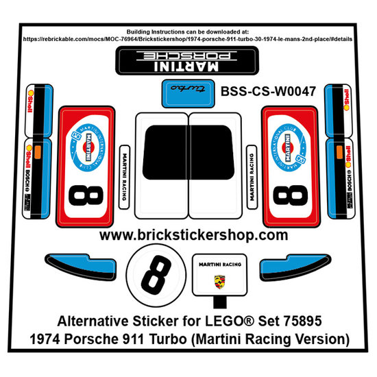 Custom Sticker - 1974 Porsche 911 Turbo 3.0 (Martini) by Brickstickershop